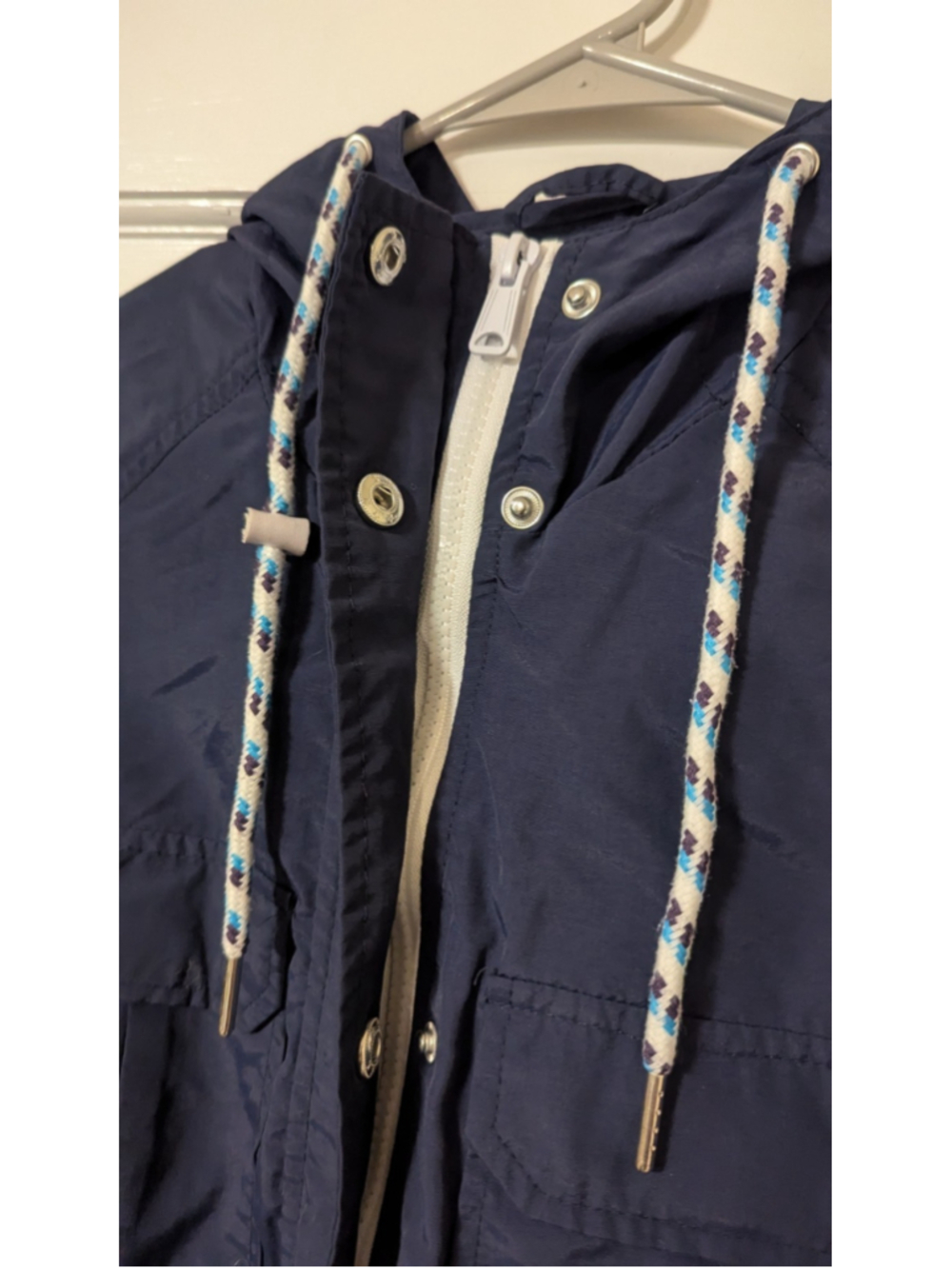 WOMAN WITHIN Jacket 16 W Navy Blue Snaps Zipper Hood 4 Pocket 049